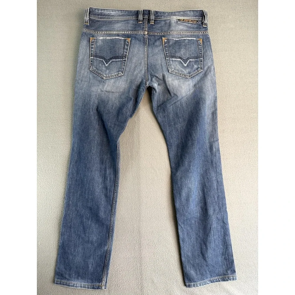 Diesel Safado Jeans Mens 33x34 Medium Wash Blue Slim Straight Distressed Denim